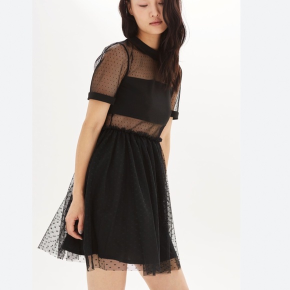 TOPSHOP Spot Mesh Dot Tulle Skater Prom Cocktail Dress US Size 2 Like new - Picture 10 of 10